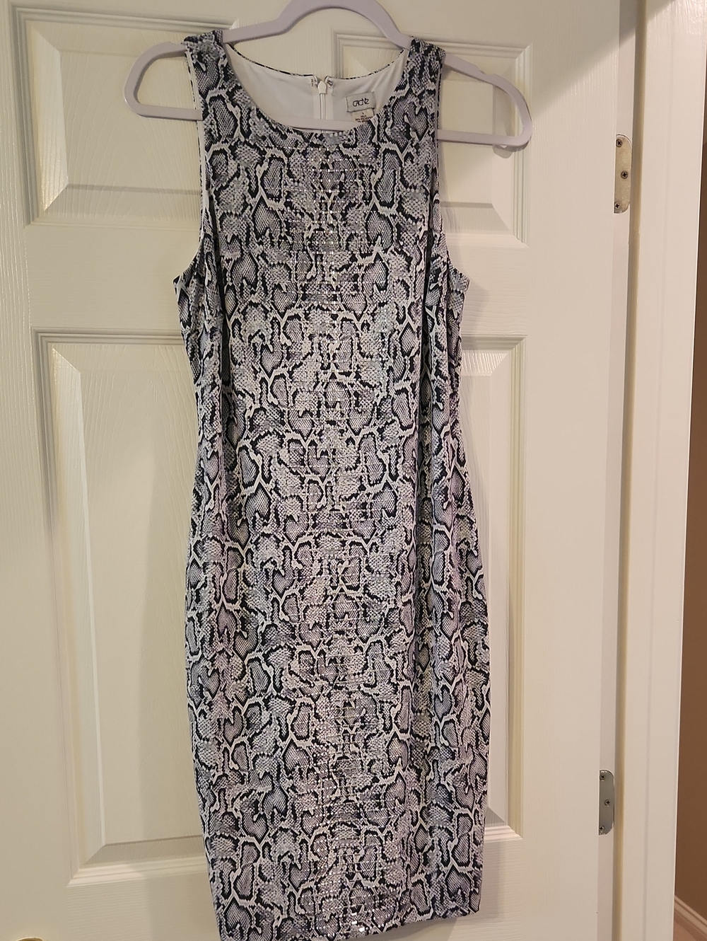 Cache Black and White Snake Print Midi Dress